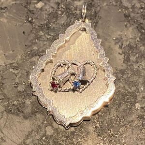 925 Sterling Silver  Vintage Garnet & Blue Topaz Anniversary Pendant